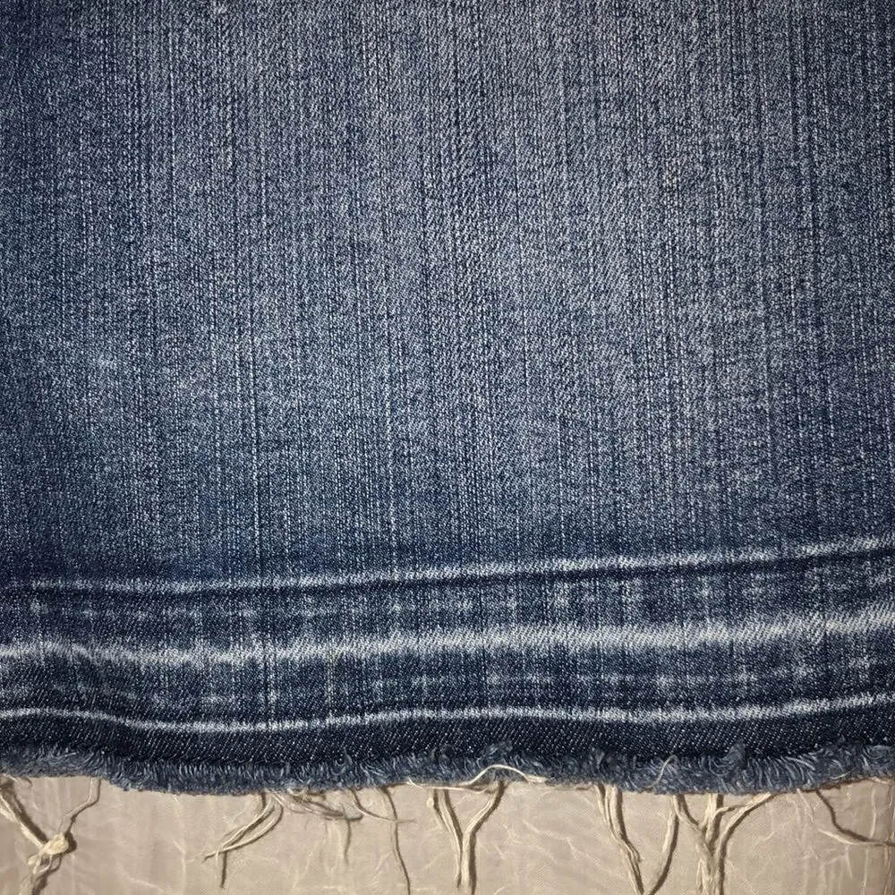 WHBM 4 Distressed Hem Indigo Denim Blue Mini Skirt